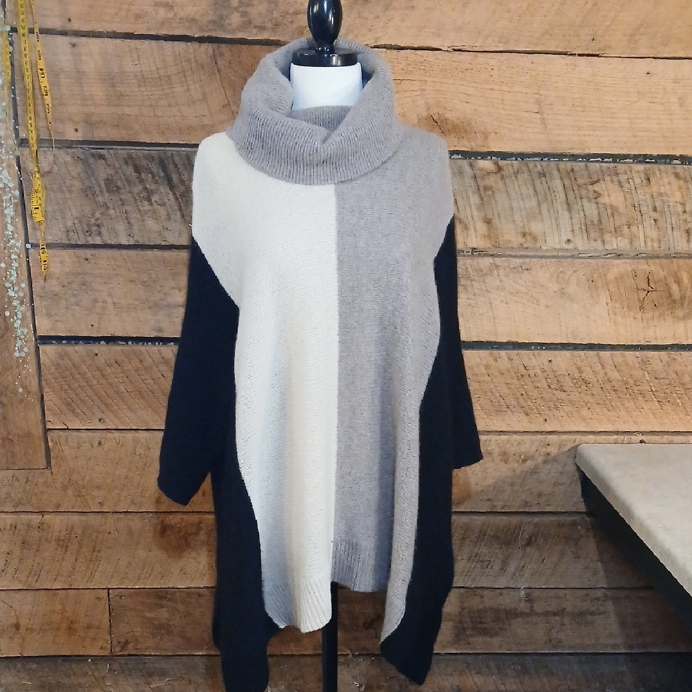 Cashmere Colorblock Cowlneck Tunic Sweater Sz L